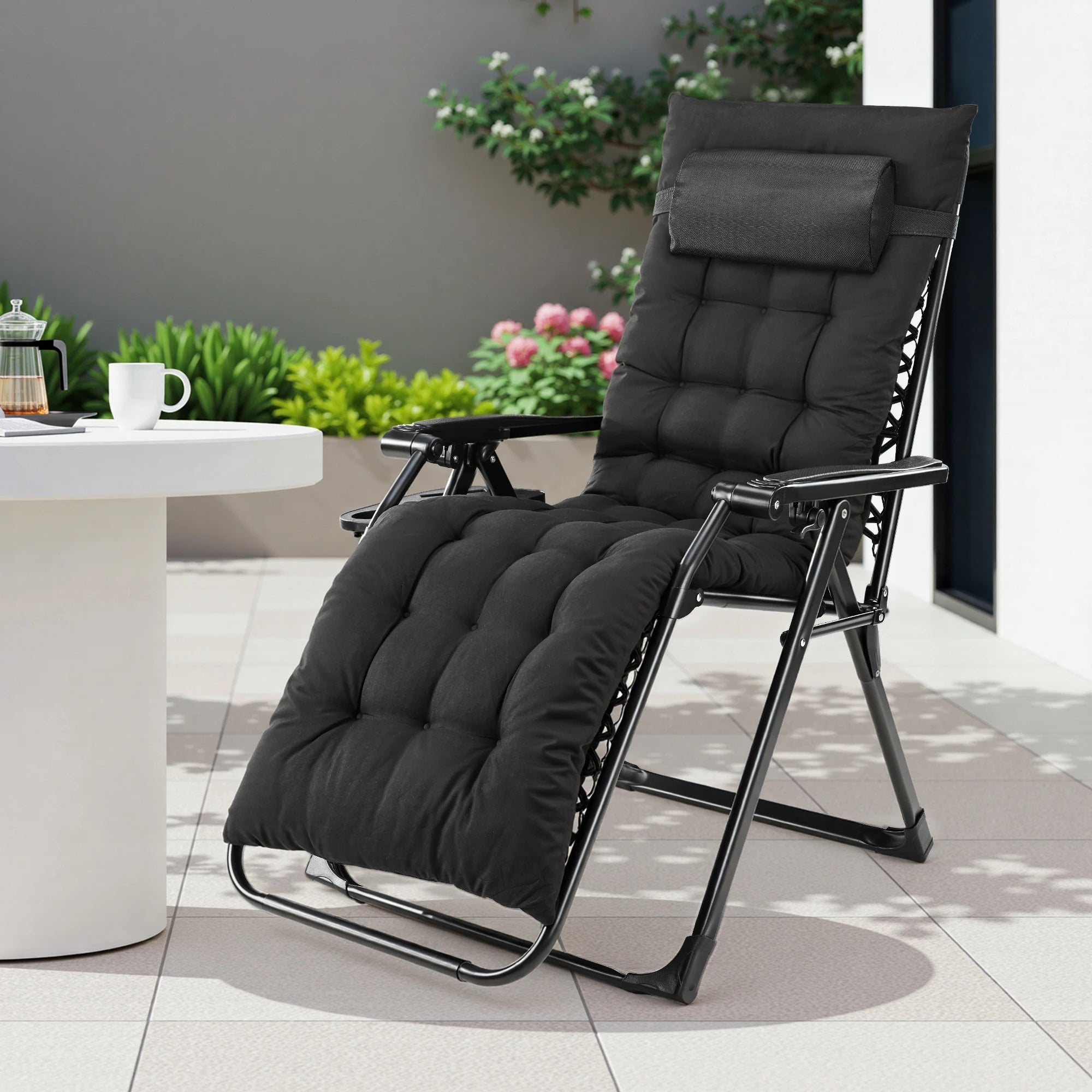 JHK Zero Gravity Recliner Camping Patio Lounge Chair Folding Portable with Cup Holder Trays Removable Cushion For Outdoor Garden - PrimeNest