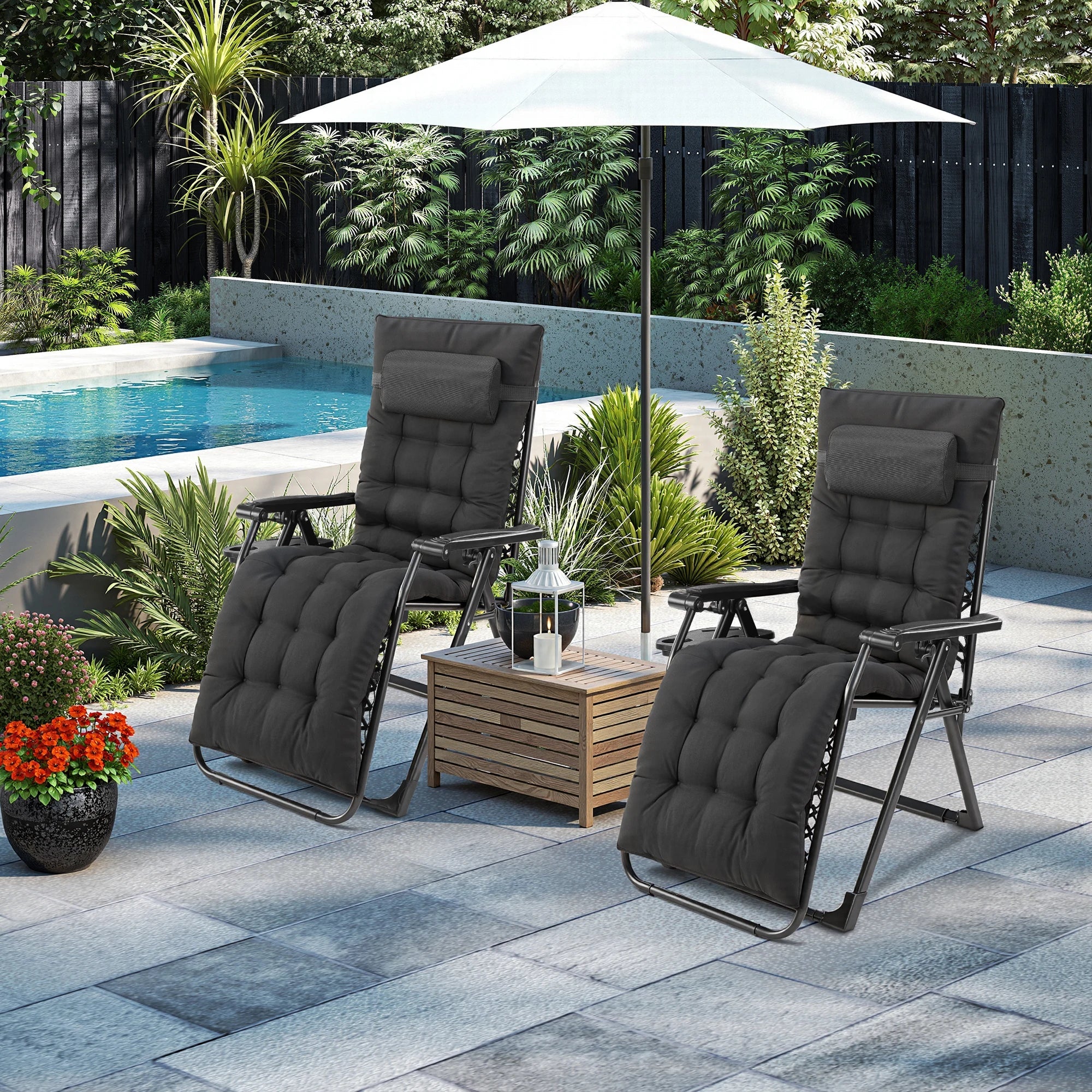 JHK Zero Gravity Recliner Camping Patio Lounge Chair Folding Portable with Cup Holder Trays Removable Cushion For Outdoor Garden - PrimeNest