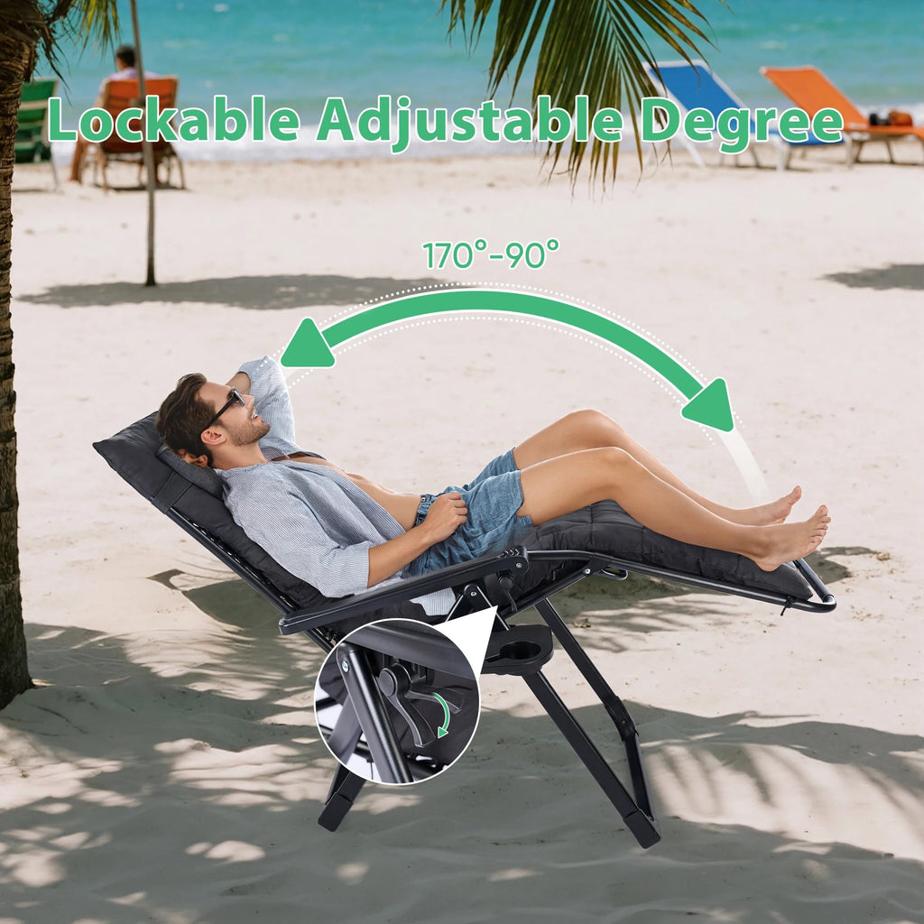 JHK Zero Gravity Recliner Camping Patio Lounge Chair Folding Portable with Cup Holder Trays Removable Cushion For Outdoor Garden - PrimeNest