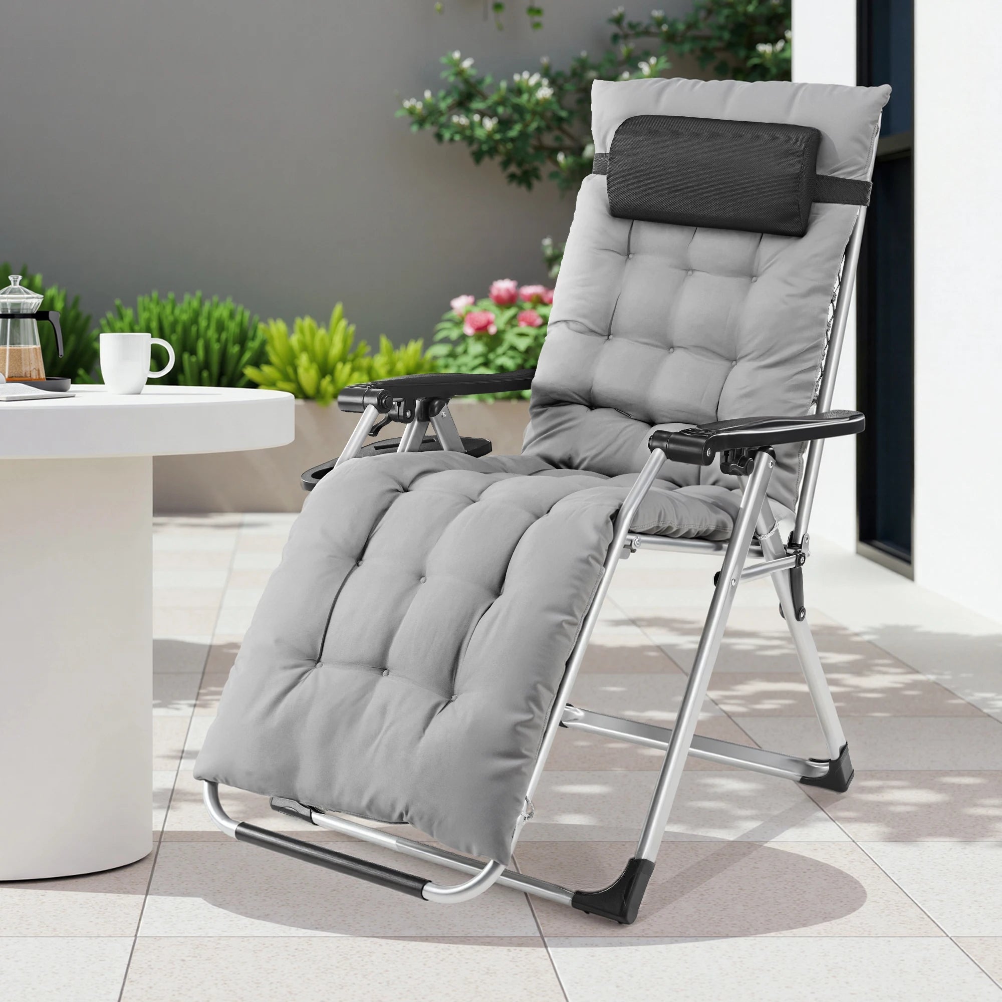JHK Zero Gravity Recliner Camping Patio Lounge Chair Folding Portable with Cup Holder Trays Removable Cushion For Outdoor Garden - PrimeNest