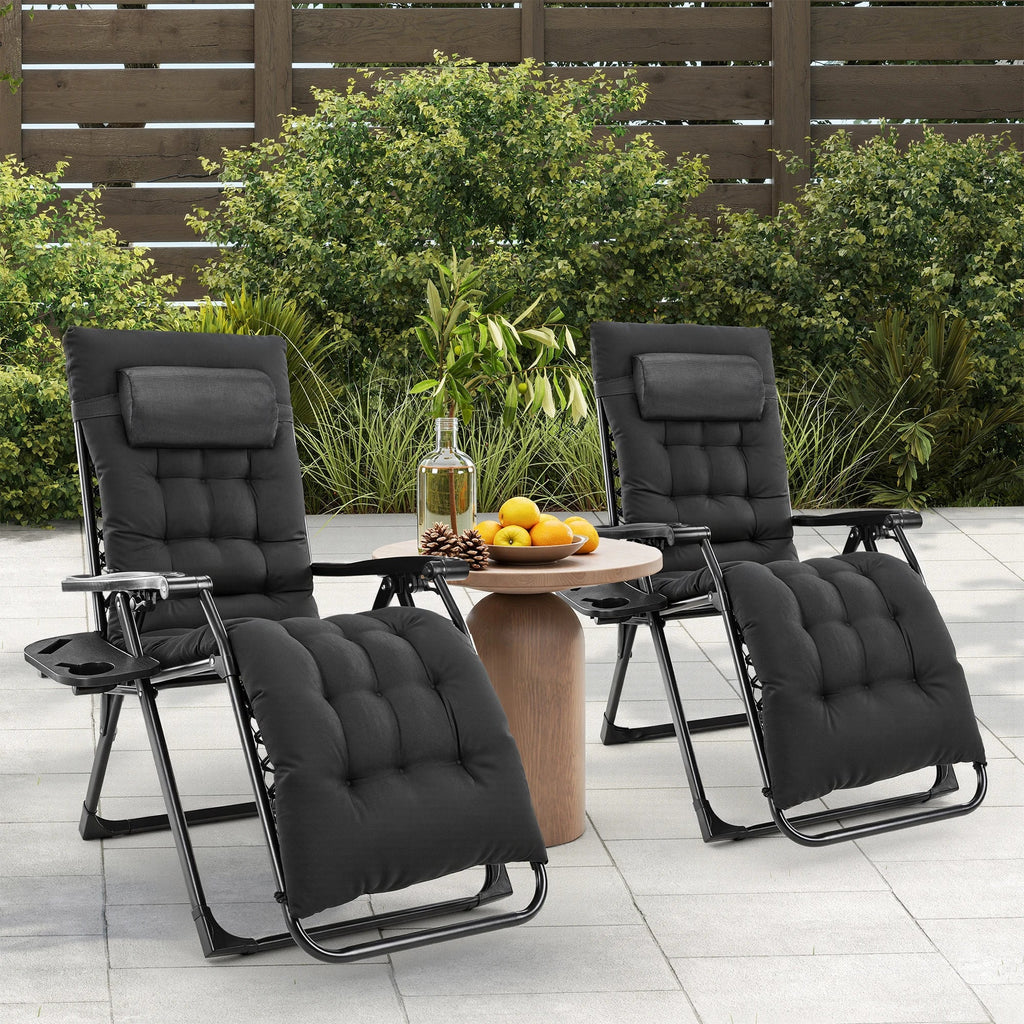 JHK Zero Gravity Recliner Camping Patio Lounge Chair Folding Portable with Cup Holder Trays Removable Cushion For Outdoor Garden - PrimeNest