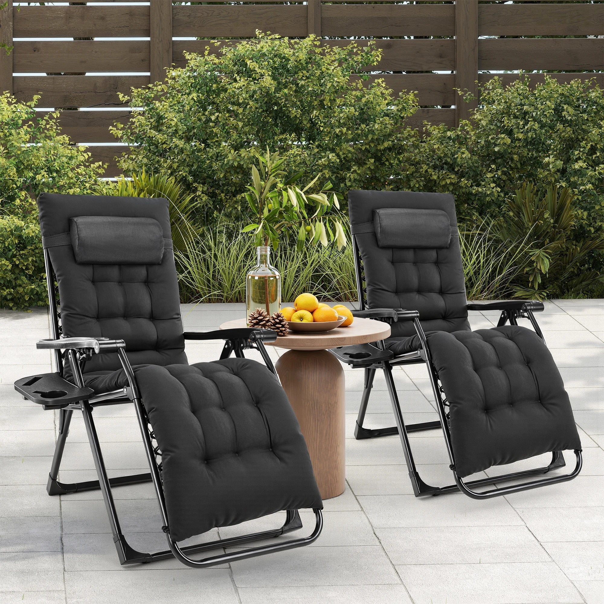 JHK Zero Gravity Recliner Camping Patio Lounge Chair Folding Portable with Cup Holder Trays Removable Cushion For Outdoor Garden - PrimeNest