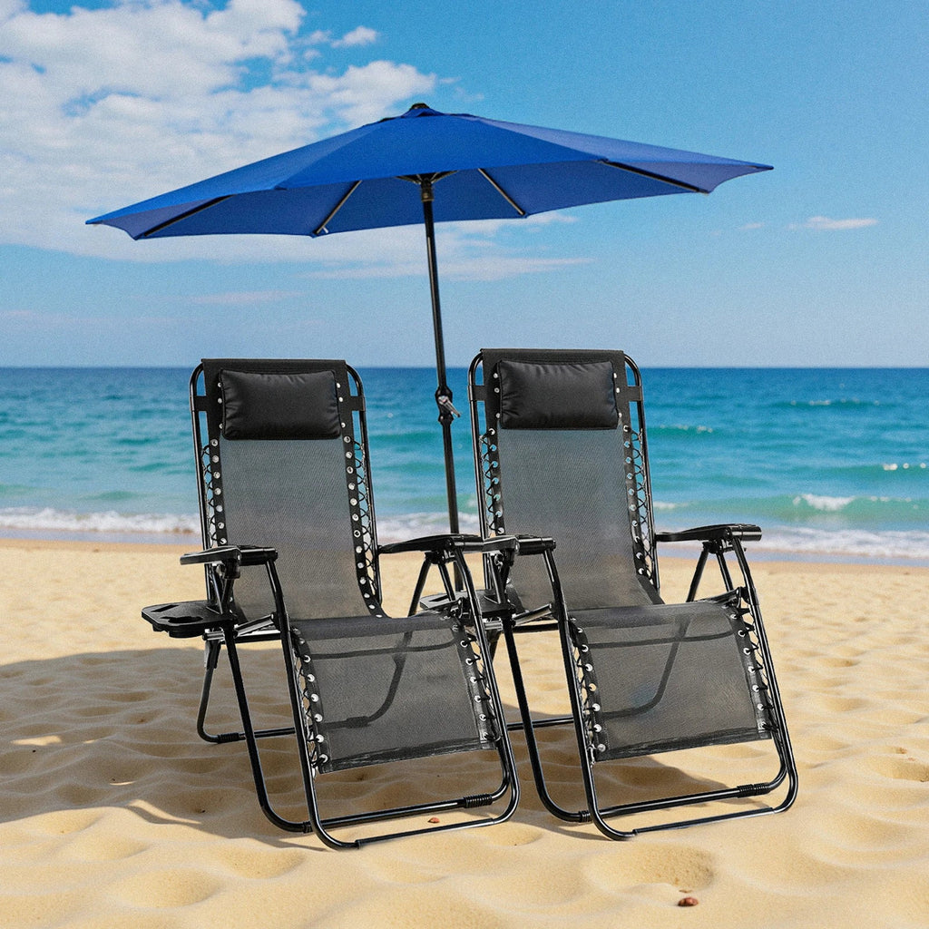 JHK Zero Gravity Set of 2 Portable Recliner Camping Patio Outdoor Garden Lounge Chair with Cup Holder Trays Adjustable Pillow - PrimeNest