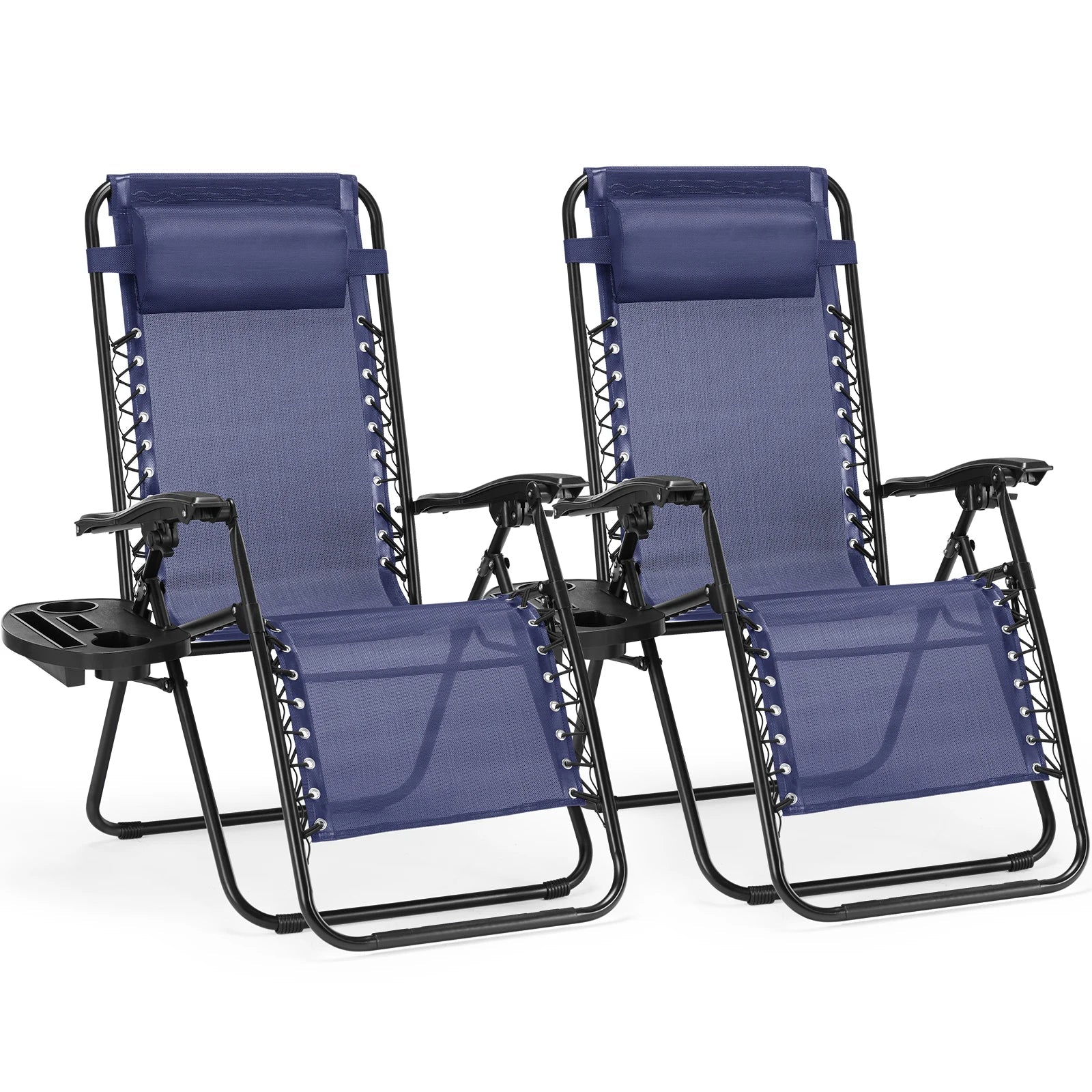 JHK Zero Gravity Set of 2 Portable Recliner Camping Patio Outdoor Garden Lounge Chair with Cup Holder Trays Adjustable Pillow - PrimeNest