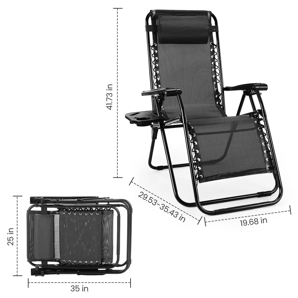 JHK Zero Gravity Set of 2 Portable Recliner Camping Patio Outdoor Garden Lounge Chair with Cup Holder Trays Adjustable Pillow - PrimeNest