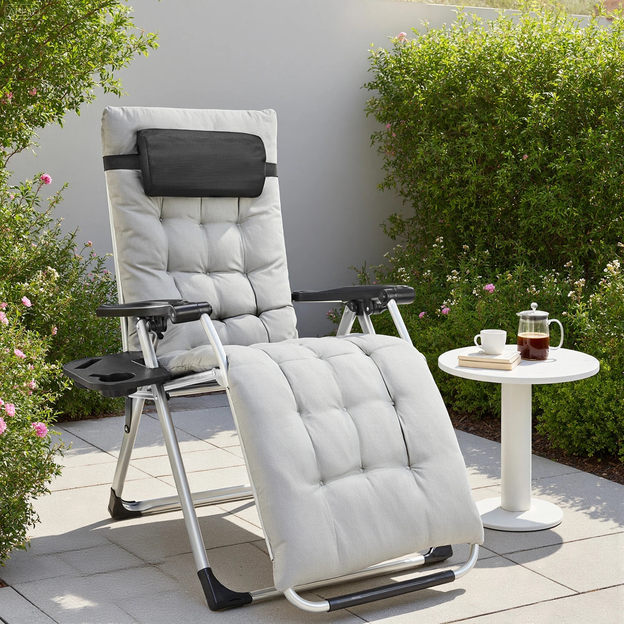 JHK Zero Gravity Set of 2 Portable Recliner Camping Patio Outdoor Garden Lounge Chair with Cup Holder Trays Adjustable Pillow - PrimeNest