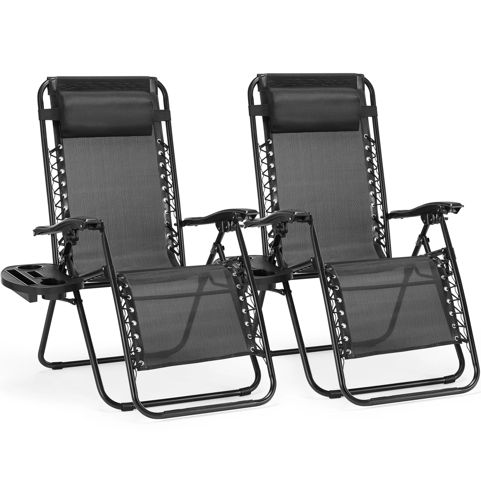 JHK Zero Gravity Set of 2 Portable Recliner Camping Patio Outdoor Garden Lounge Chair with Cup Holder Trays Adjustable Pillow - PrimeNest