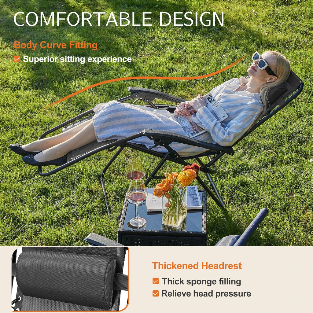 JHK Zero Gravity Set of 2 Portable Recliner Camping Patio Outdoor Garden Lounge Chair with Cup Holder Trays Adjustable Pillow - PrimeNest