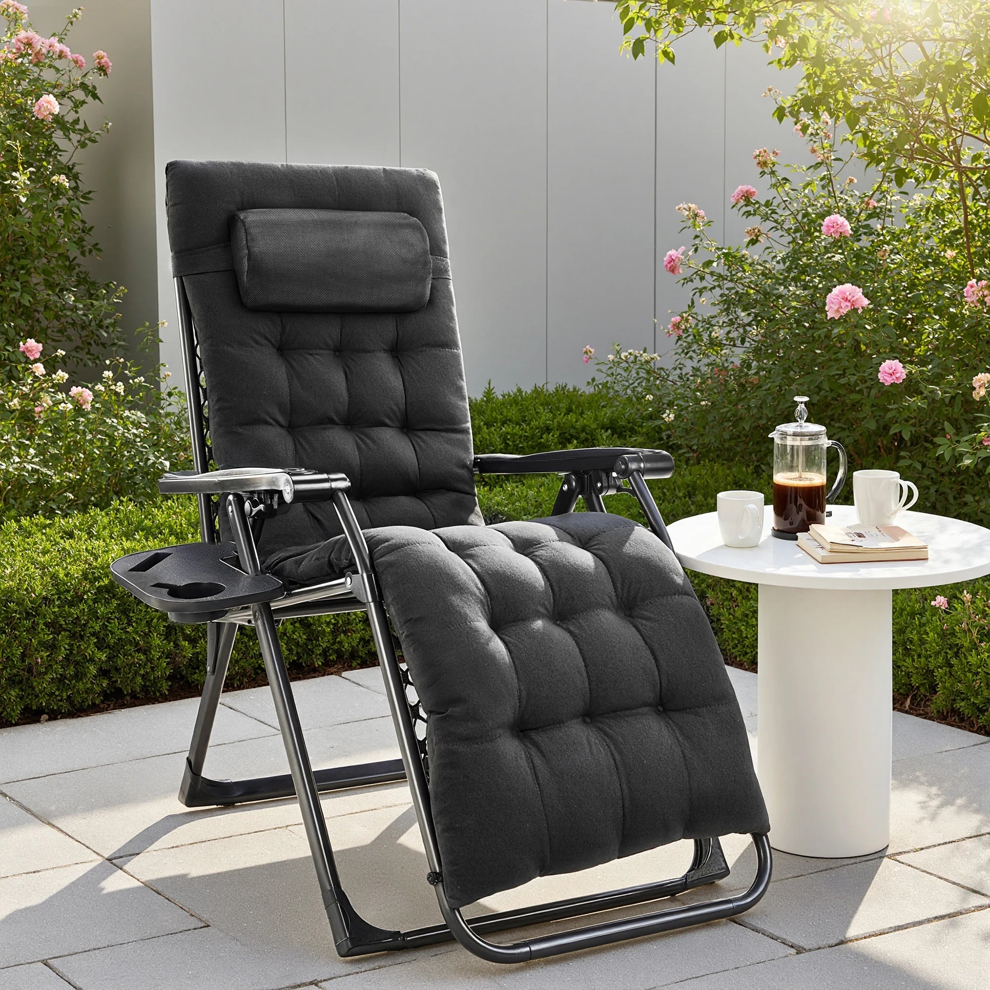 JHK Zero Gravity Set of 2 Portable Recliner Camping Patio Outdoor Garden Lounge Chair with Cup Holder Trays Adjustable Pillow - PrimeNest