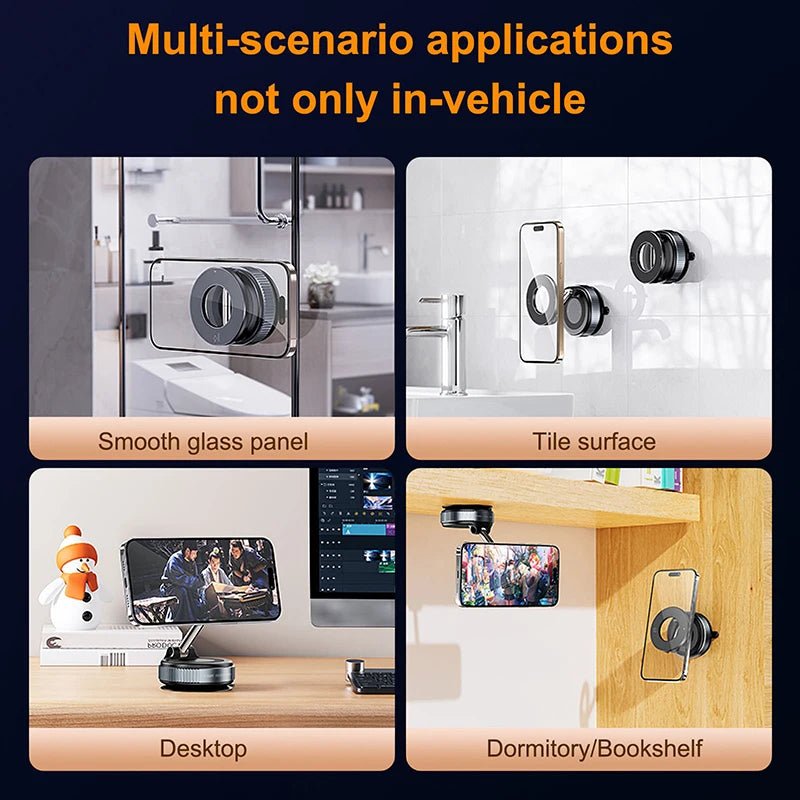 K007 Strong Magnetic Car Phone Holder Foldable Design 360° Adjustable Vacuum Mount for Car/Desk/Bathroom/Universal Use Holder - PrimeNest