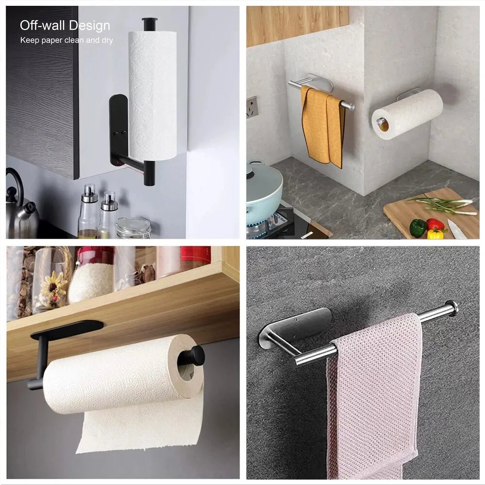 Kitchen Paper Towel Holder Adhesive Tissue Hanger Toilet Roll Paper Dispenser Cabinet Storage Napkin Rack Bathroom Accessories - PrimeNest