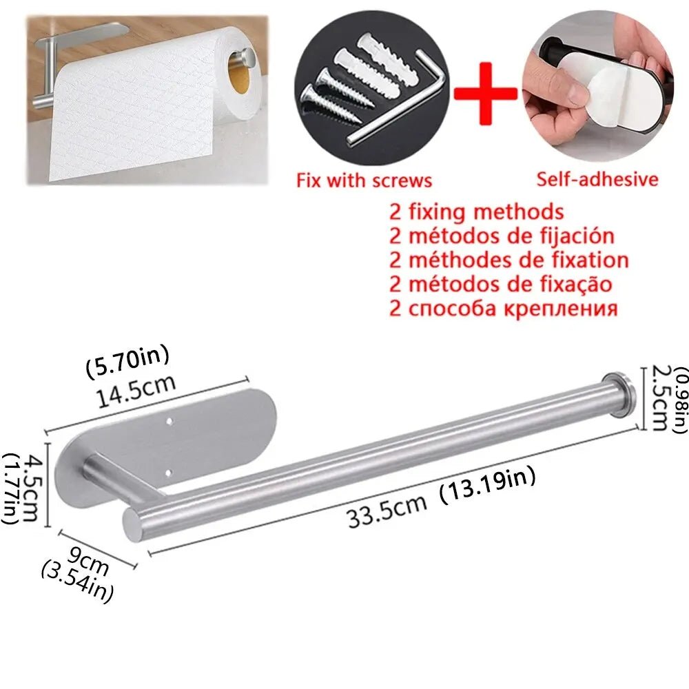 Kitchen Paper Towel Holder Adhesive Tissue Hanger Toilet Roll Paper Dispenser Cabinet Storage Napkin Rack Bathroom Accessories - PrimeNest