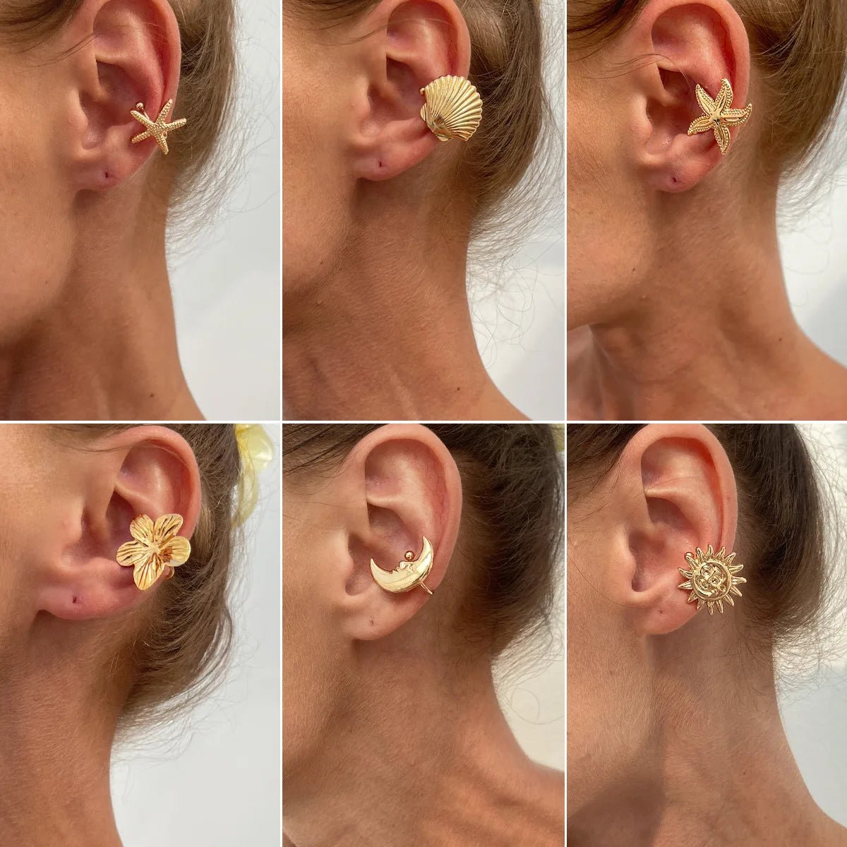 LATS Starfish Shell Flower Clip Earrings for Women Gold/Silver Color Non-Piercing Ear Cuff Daily Jewelry Accessories Party Gift - PrimeNest
