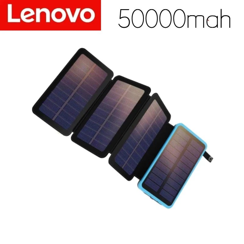 Lenovo LED Solar Power Bank 200000mAh 4 Solar Panels Wireless Charger Portable External Battery Flashlight for Outdoor Travel - PrimeNest