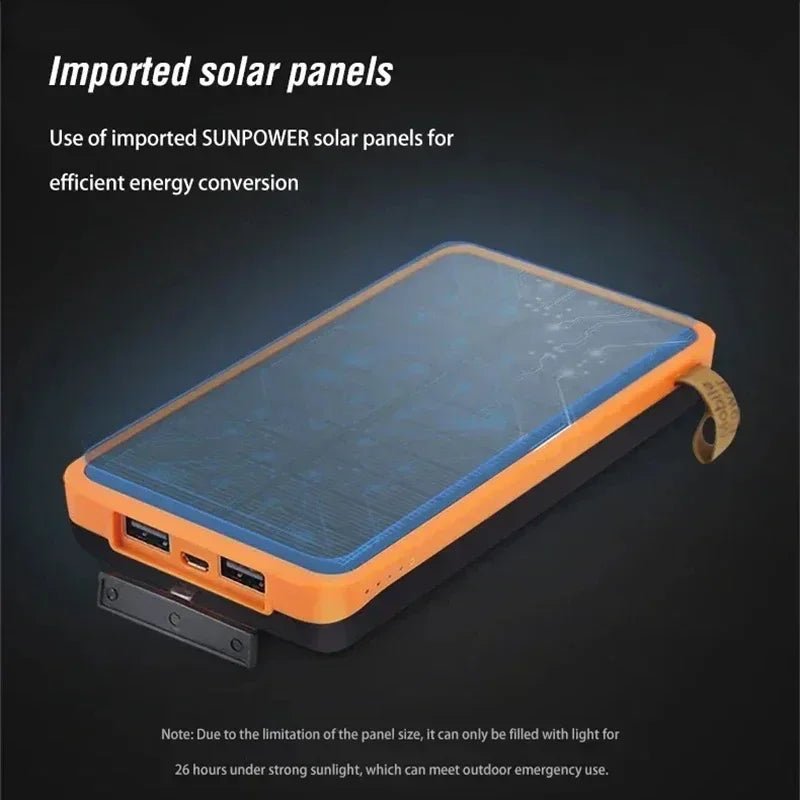 Lenovo LED Solar Power Bank 200000mAh 4 Solar Panels Wireless Charger Portable External Battery Flashlight for Outdoor Travel - PrimeNest