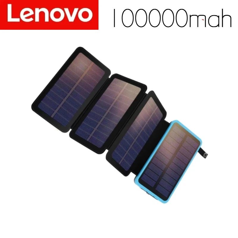 Lenovo LED Solar Power Bank 200000mAh 4 Solar Panels Wireless Charger Portable External Battery Flashlight for Outdoor Travel - PrimeNest
