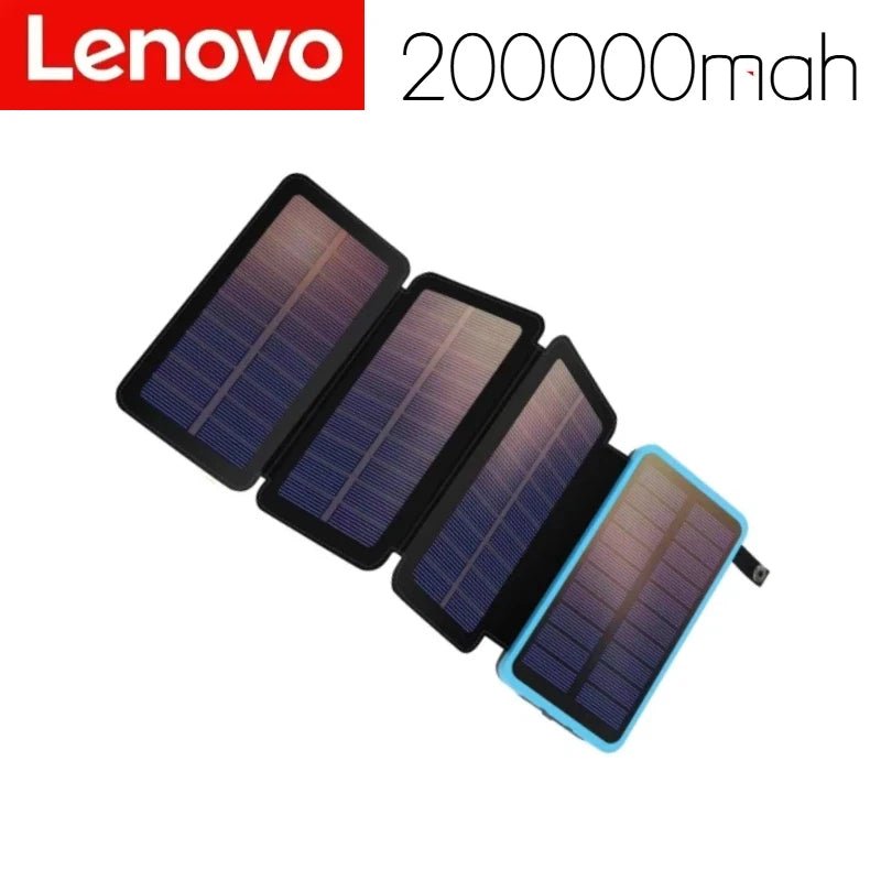 Lenovo LED Solar Power Bank 200000mAh 4 Solar Panels Wireless Charger Portable External Battery Flashlight for Outdoor Travel - PrimeNest
