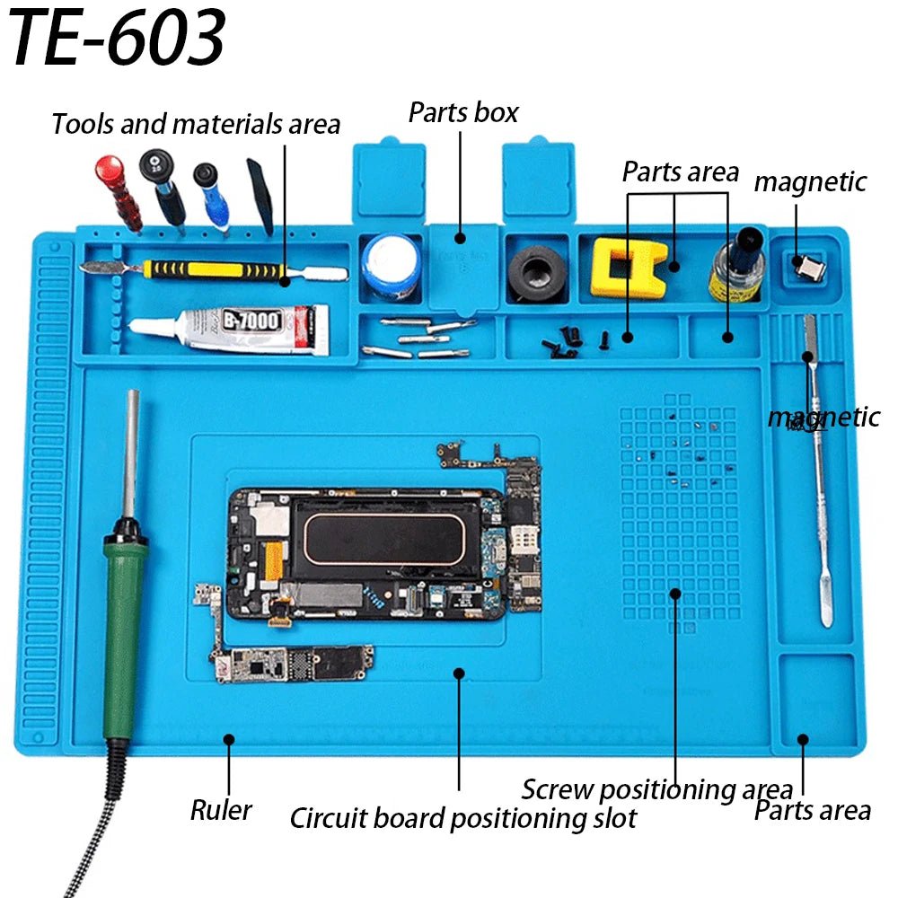 Magnetic Mat Silicone Work Mat Soldering Station Mat Heat Resistant 932°F Anti-Static for Electronic Phone Laptop Watch Repair - PrimeNest