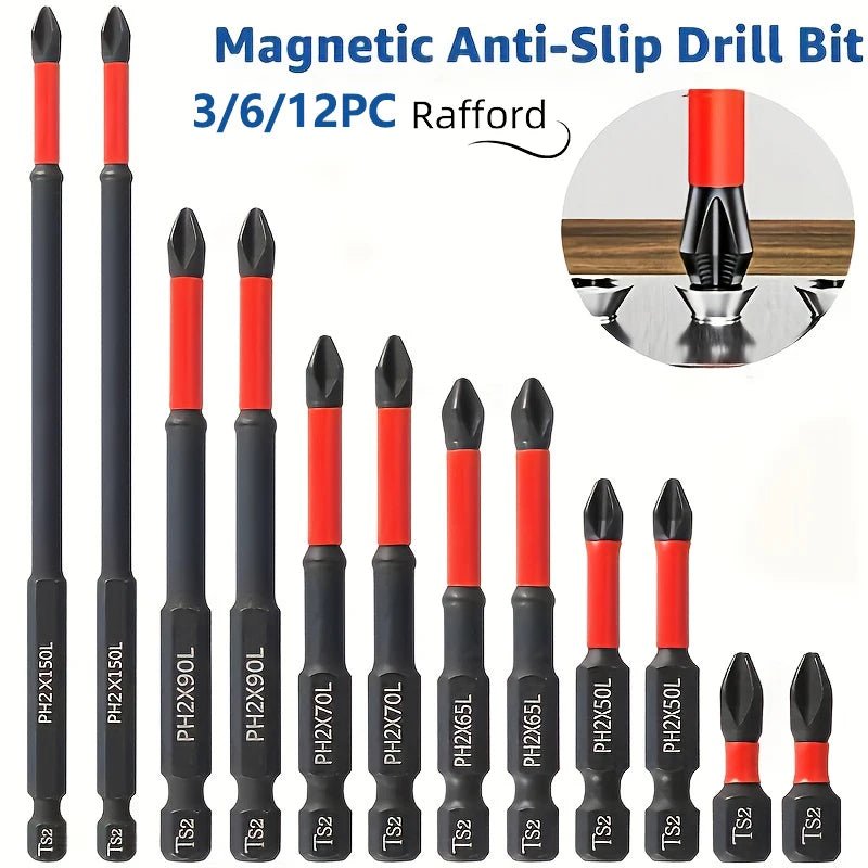 Magnetic Non-Slip Drill Bit Set 3/6/12 Pieces, S2 Steel, Crosshead and Impact Drill Bits, Suitable for Electric and Hand Drivers - PrimeNest