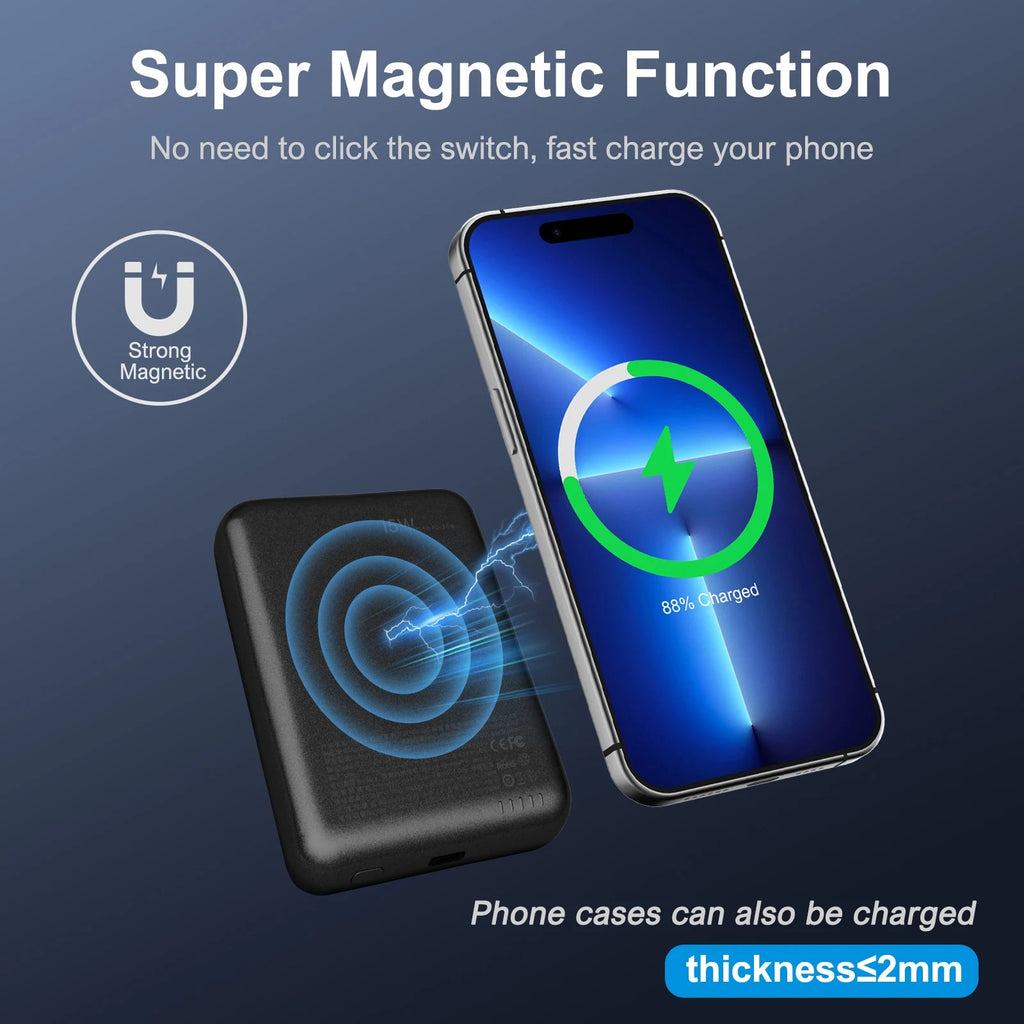 Magnetic Power Bank Portable 5000mAh Wireless Charger 20W With USB-C Cable For IPhone 16/15/14/13/12 Pro/Pro Max/Plus/Mini - PrimeNest