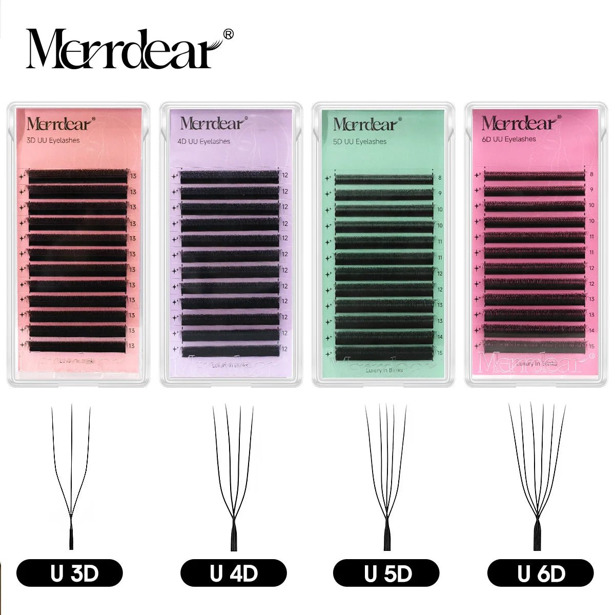 Merrdear 3D/4D/5D/6D U Eyelashes 8-15mm Mixed Length U Design Without Scattering Roots Extensiones De Pestanas for Beauty Makeup - PrimeNest