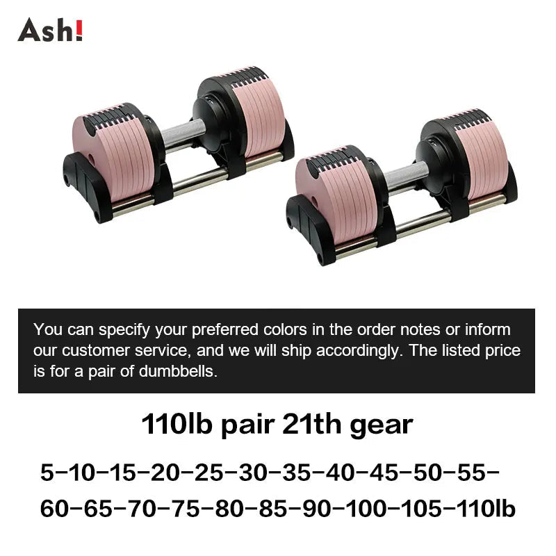 Multi-Color Adjustable Dumbbell Set, 2KG(5LB) or 4KG(9LB) Increment, Up to 50KG(110LB), Fast Adjustable Dumbbells for Home Gym - PrimeNest