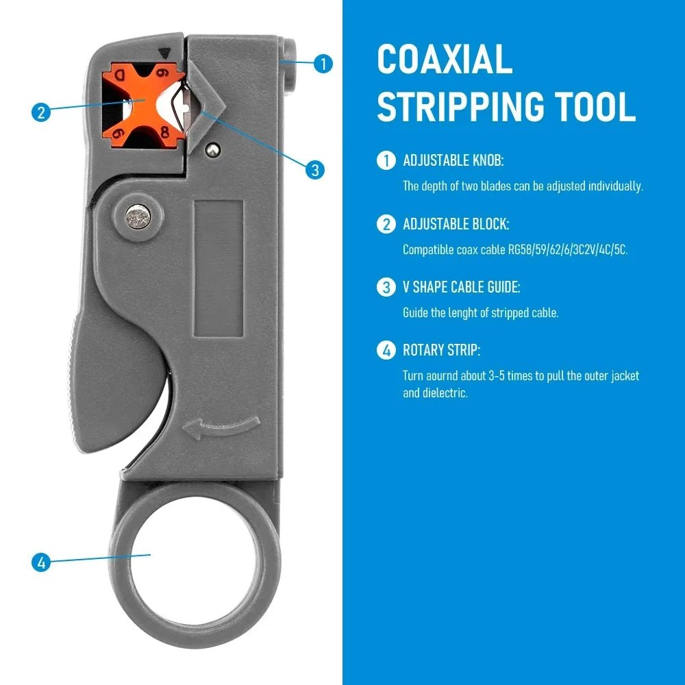 Multifunctional Coaxial Cable Stripper Wire Stripper Network Wire Clipper Video Wire Rotary Peeling Network Tool - PrimeNest