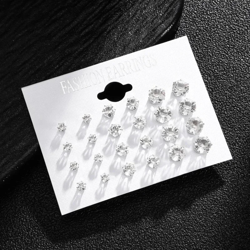 New 12 Pair/Pack White Shiny Wedding Stud Earrings Set For Women Men Crystal Jewelry Accessories Oorbellen Jewelry Earrings - PrimeNest