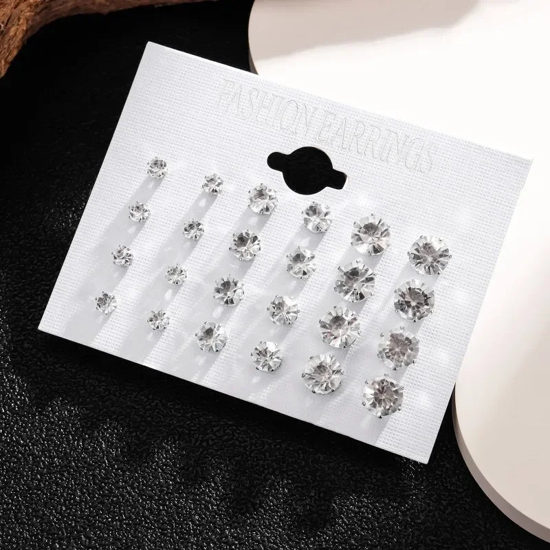 New 12 Pair/Pack White Shiny Wedding Stud Earrings Set For Women Men Crystal Jewelry Accessories Oorbellen Jewelry Earrings - PrimeNest