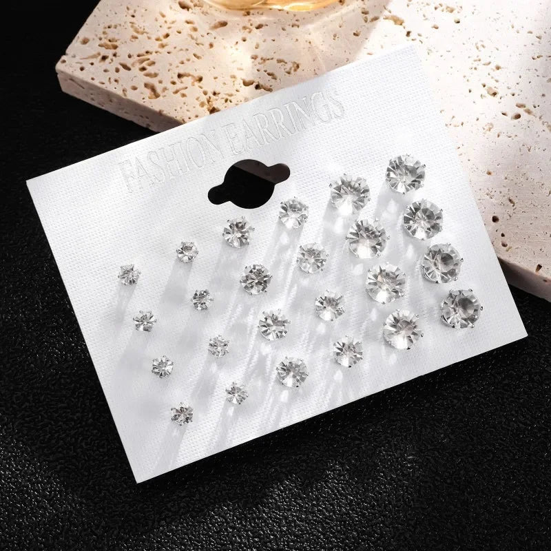 New 12 Pair/Pack White Shiny Wedding Stud Earrings Set For Women Men Crystal Jewelry Accessories Oorbellen Jewelry Earrings - PrimeNest