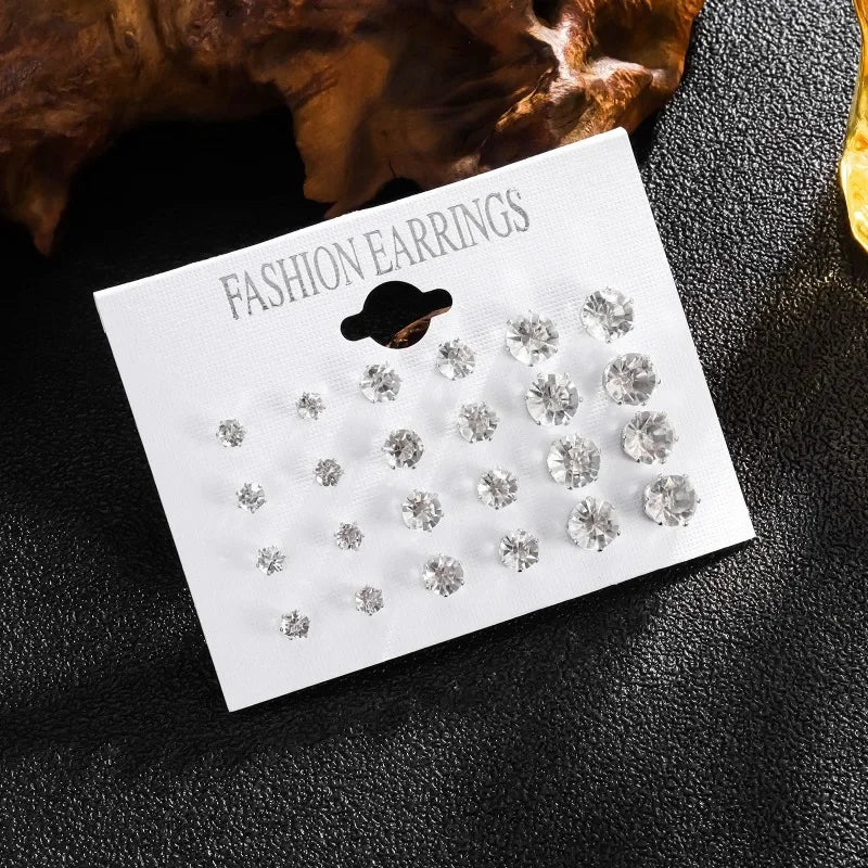 New 12 Pair/Pack White Shiny Wedding Stud Earrings Set For Women Men Crystal Jewelry Accessories Oorbellen Jewelry Earrings - PrimeNest