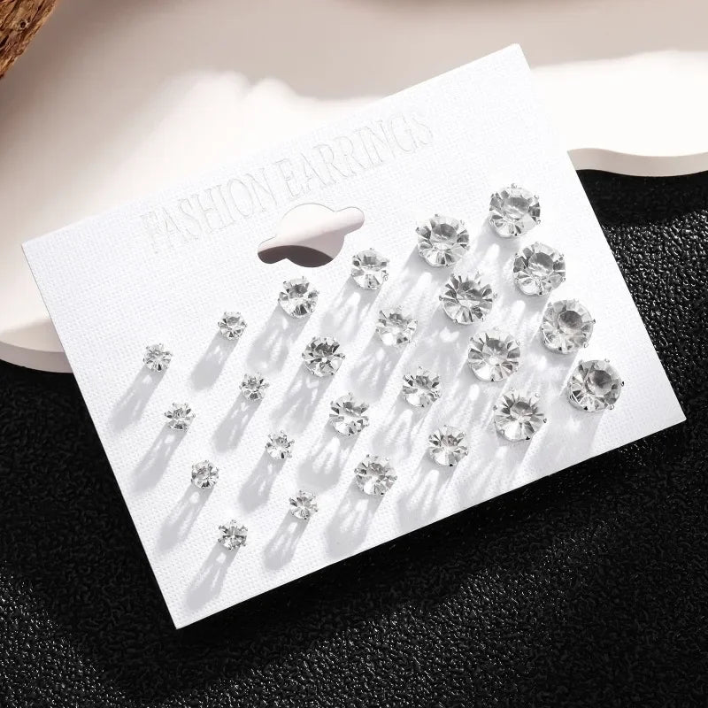 New 12 Pair/Pack White Shiny Wedding Stud Earrings Set For Women Men Crystal Jewelry Accessories Oorbellen Jewelry Earrings - PrimeNest