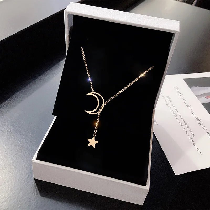 New Simple Moon Star Pendant Choker Necklace Simple Gold Color Alloy Charm Chain Collares Necklace For Women Party Jewelry - PrimeNest