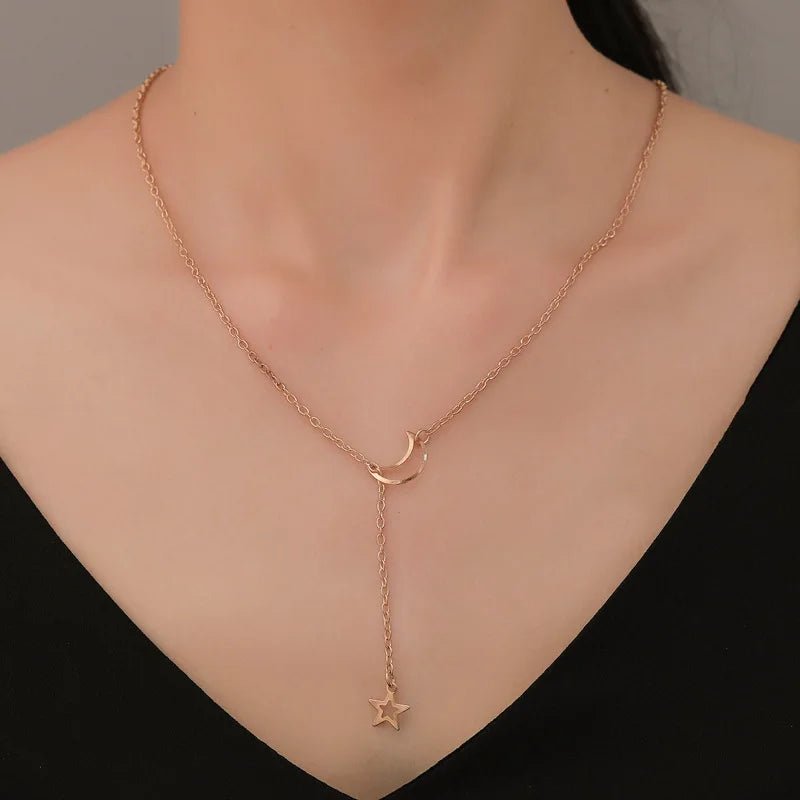 New Simple Moon Star Pendant Choker Necklace Simple Gold Color Alloy Charm Chain Collares Necklace For Women Party Jewelry - PrimeNest