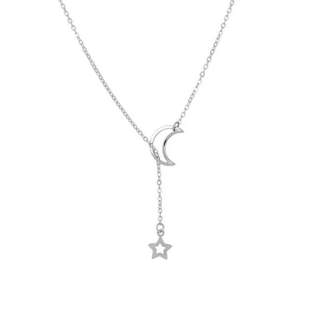 New Simple Moon Star Pendant Choker Necklace Simple Gold Color Alloy Charm Chain Collares Necklace For Women Party Jewelry - PrimeNest