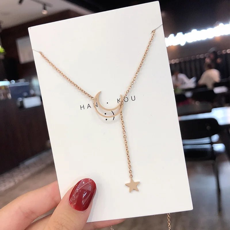 New Simple Moon Star Pendant Choker Necklace Simple Gold Color Alloy Charm Chain Collares Necklace For Women Party Jewelry - PrimeNest