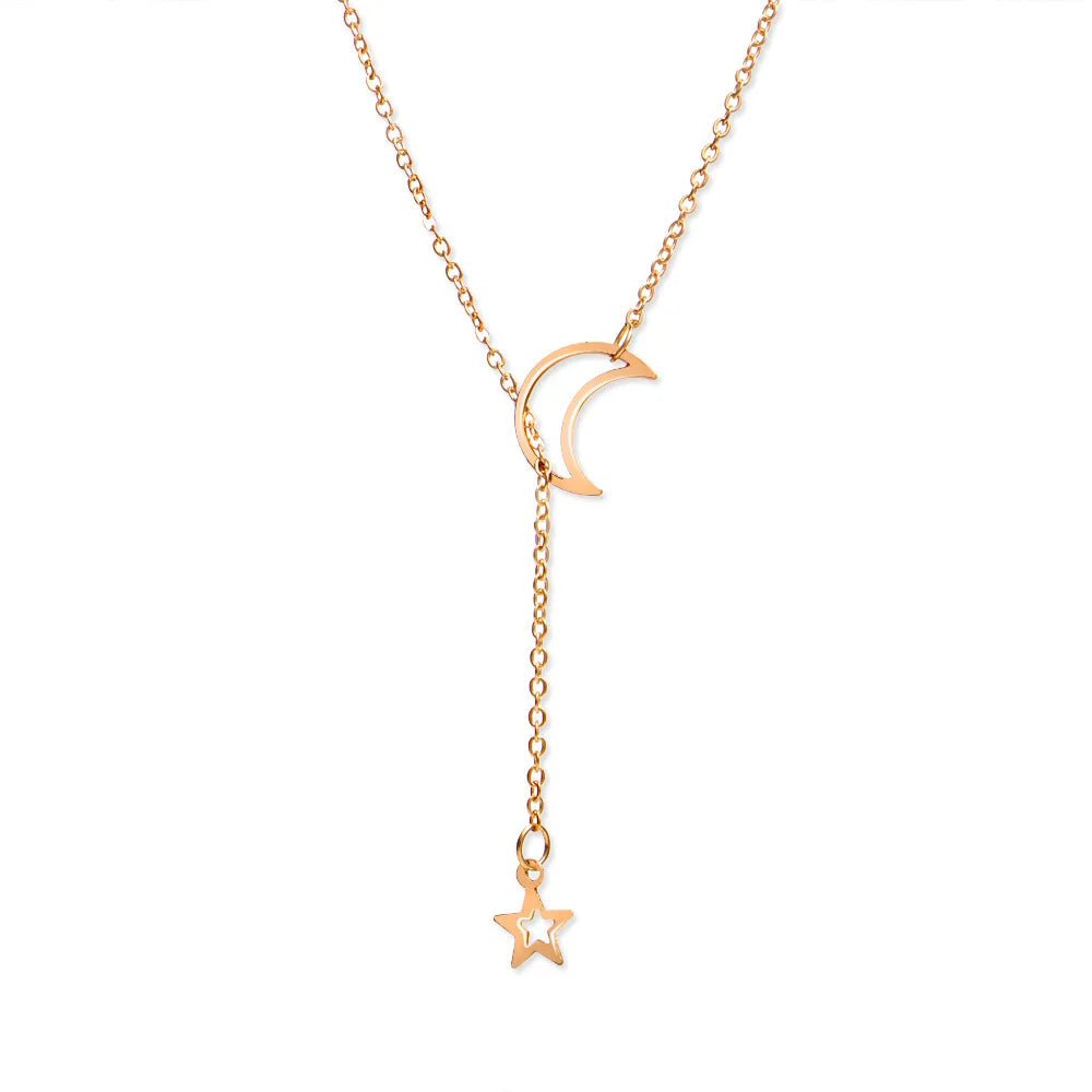 New Simple Moon Star Pendant Choker Necklace Simple Gold Color Alloy Charm Chain Collares Necklace For Women Party Jewelry - PrimeNest