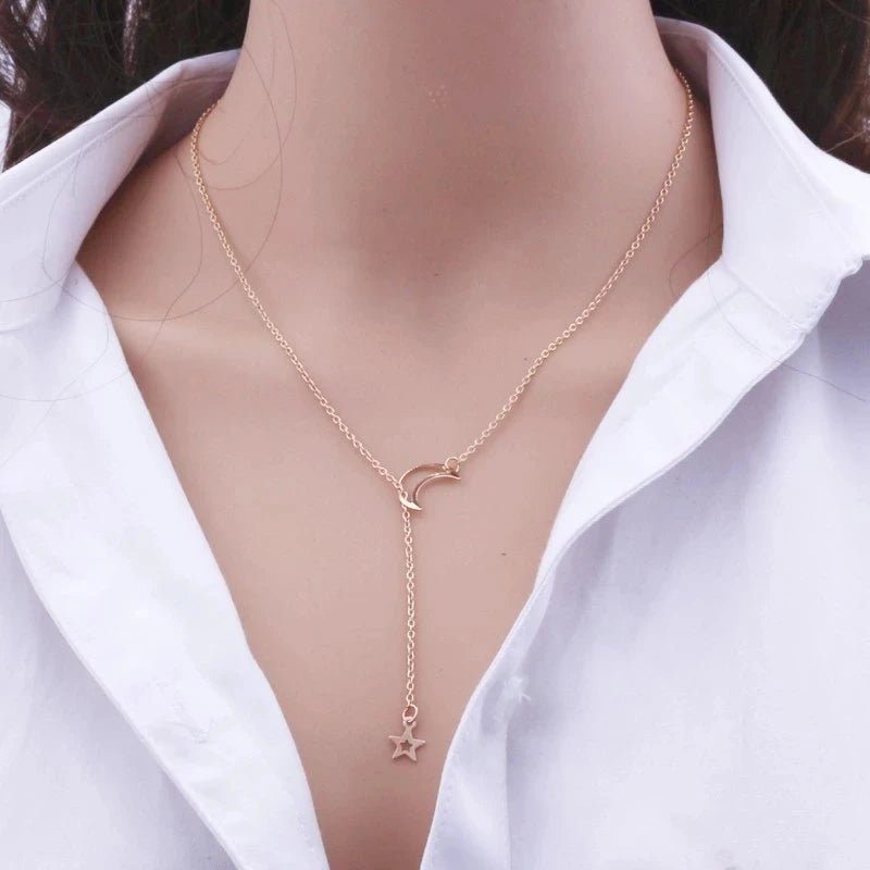 New Simple Moon Star Pendant Choker Necklace Simple Gold Color Alloy Charm Chain Collares Necklace For Women Party Jewelry - PrimeNest