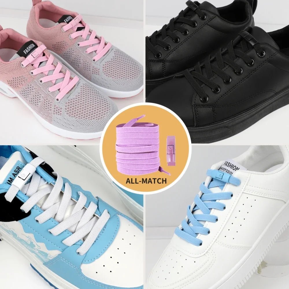 New Without Ties Elastic Laces No Tie Shoe Laces Press Lock Shoelaces Sneaker Kids Adult 8MM Widened Flat Shoelace for Shoes - PrimeNest