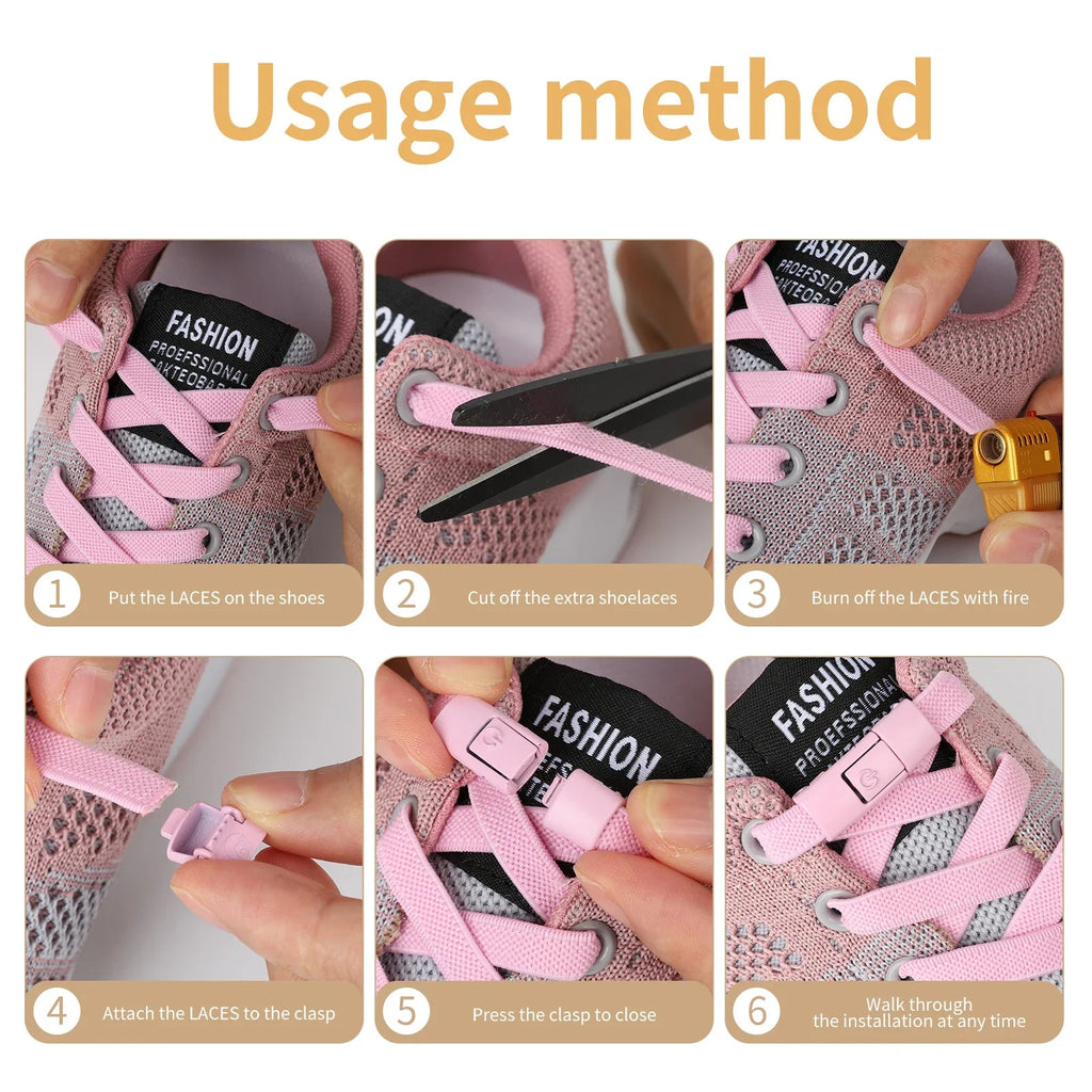 New Without Ties Elastic Laces No Tie Shoe Laces Press Lock Shoelaces Sneaker Kids Adult 8MM Widened Flat Shoelace for Shoes - PrimeNest