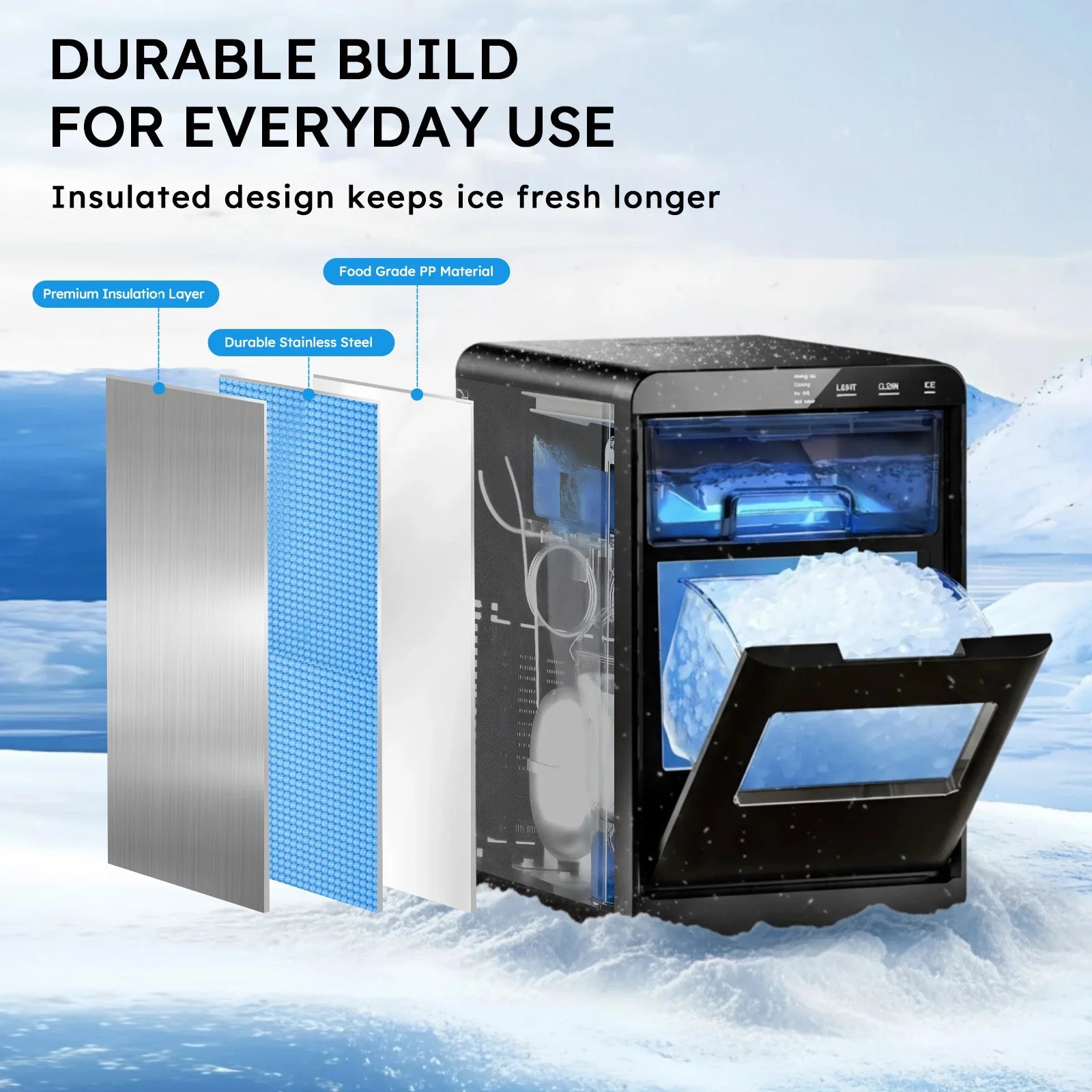 Nugget Ice Maker Countertop 44bs/24H Self-Cleaning Chewable Pellet Ice Machine with Ice Scoop & Basket for Home/Kitchen/Party - PrimeNest