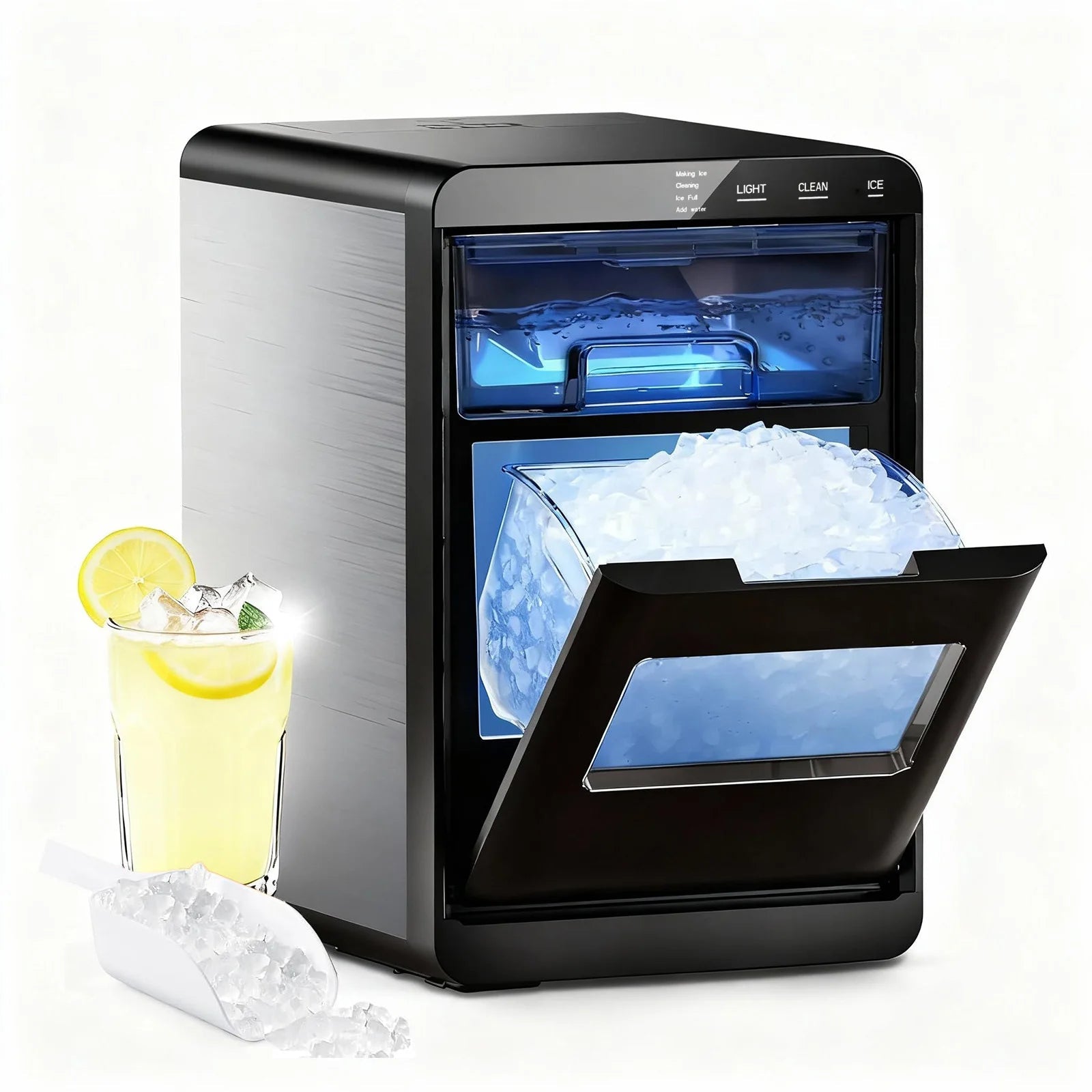 Nugget Ice Maker Countertop 44bs/24H Self-Cleaning Chewable Pellet Ice Machine with Ice Scoop & Basket for Home/Kitchen/Party - PrimeNest