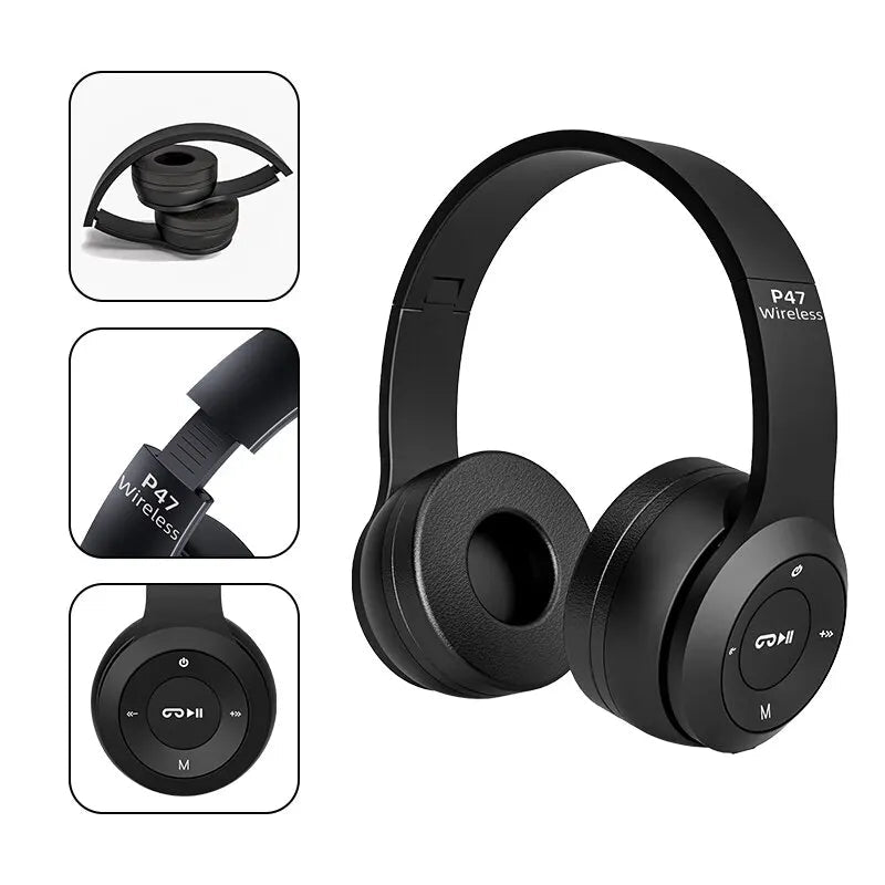 P47 Wireless Headphones Bluetooth 5.0 Earphones Foldable HIFI Stereo Bass for Music Gaming Kid Girl Earphone for Smartphone - PrimeNest