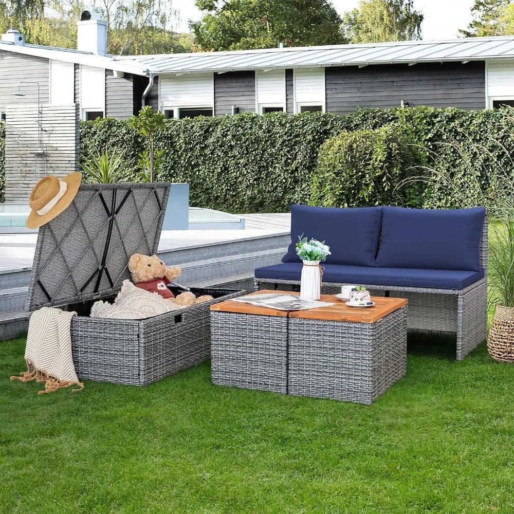 Patio Day Bed Outdoor Daybed Set Multifunctional Rattan Lounge Bed with 2 Side Tables for Backyard Porch Poolside Lawn Beach (N - PrimeNest