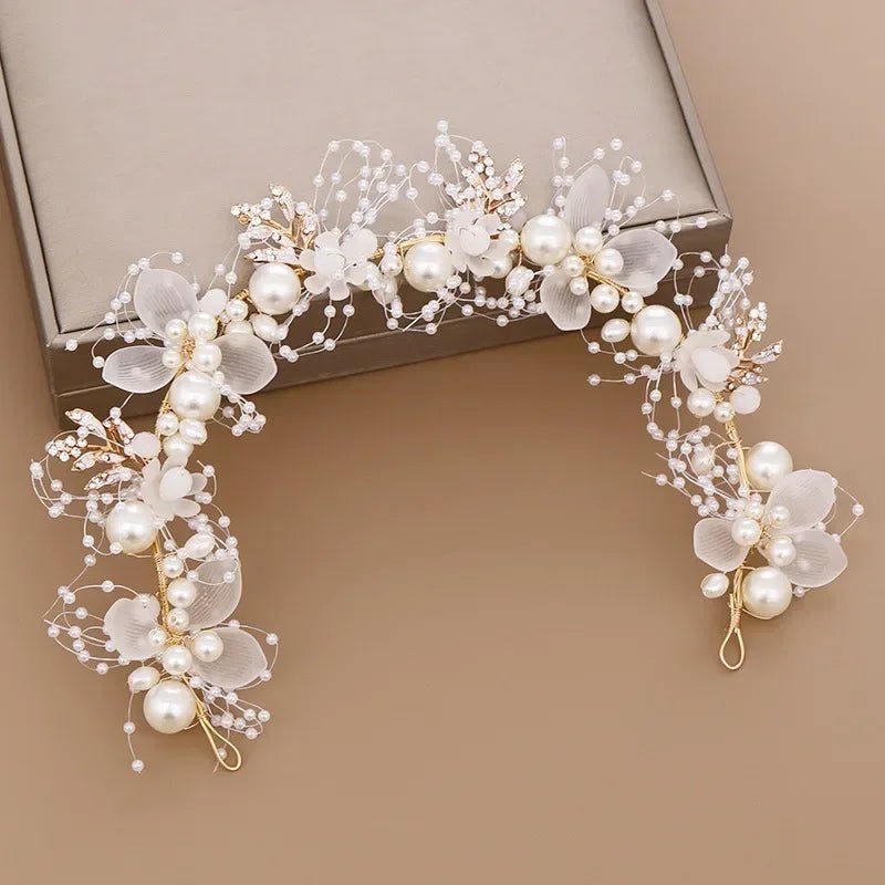 Pearl Flower Crown Headband Bridal Crystal Wedding Headpiece Boho Bride Hair Accessories Floral Crown for Bridesmaid Prom 2025 - PrimeNest