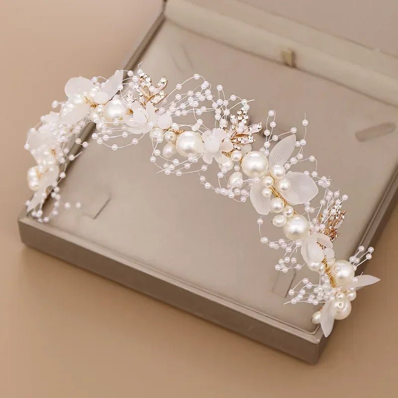 Pearl Flower Crown Headband Bridal Crystal Wedding Headpiece Boho Bride Hair Accessories Floral Crown for Bridesmaid Prom 2025 - PrimeNest