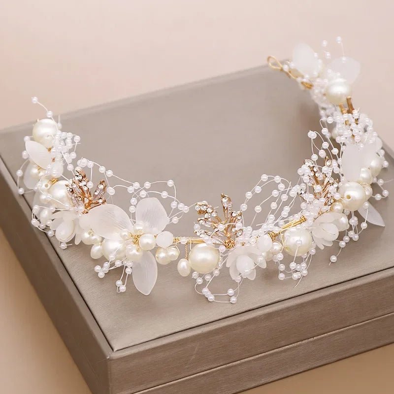 Pearl Flower Crown Headband Bridal Crystal Wedding Headpiece Boho Bride Hair Accessories Floral Crown for Bridesmaid Prom 2025 - PrimeNest