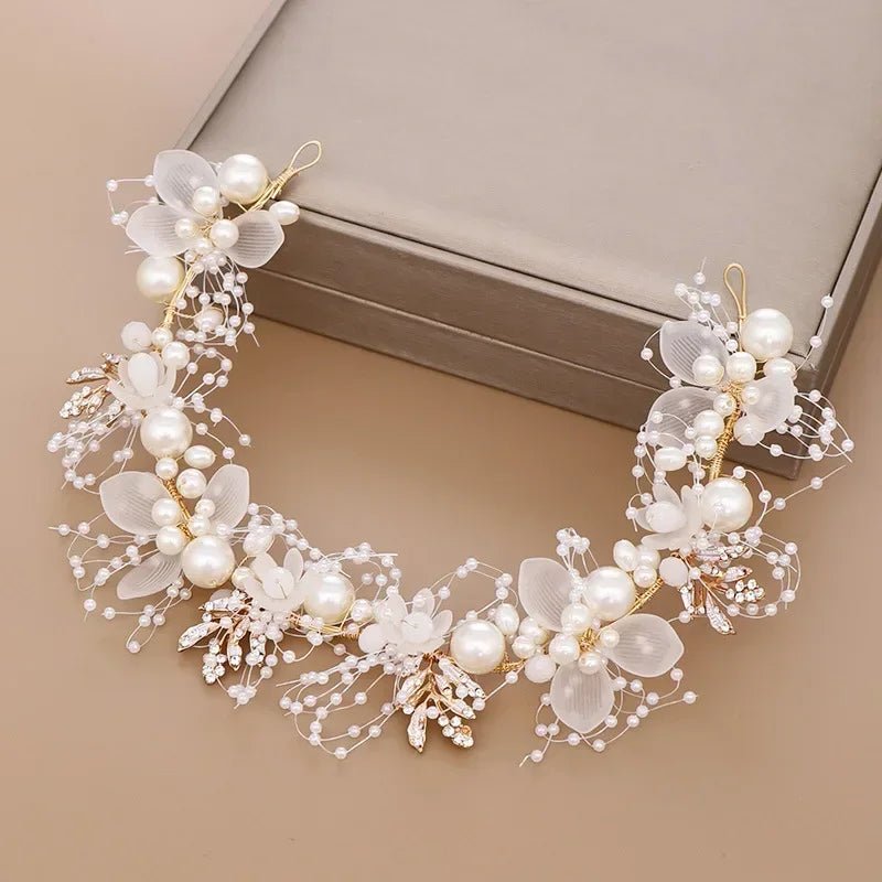 Pearl Flower Crown Headband Bridal Crystal Wedding Headpiece Boho Bride Hair Accessories Floral Crown for Bridesmaid Prom 2025 - PrimeNest