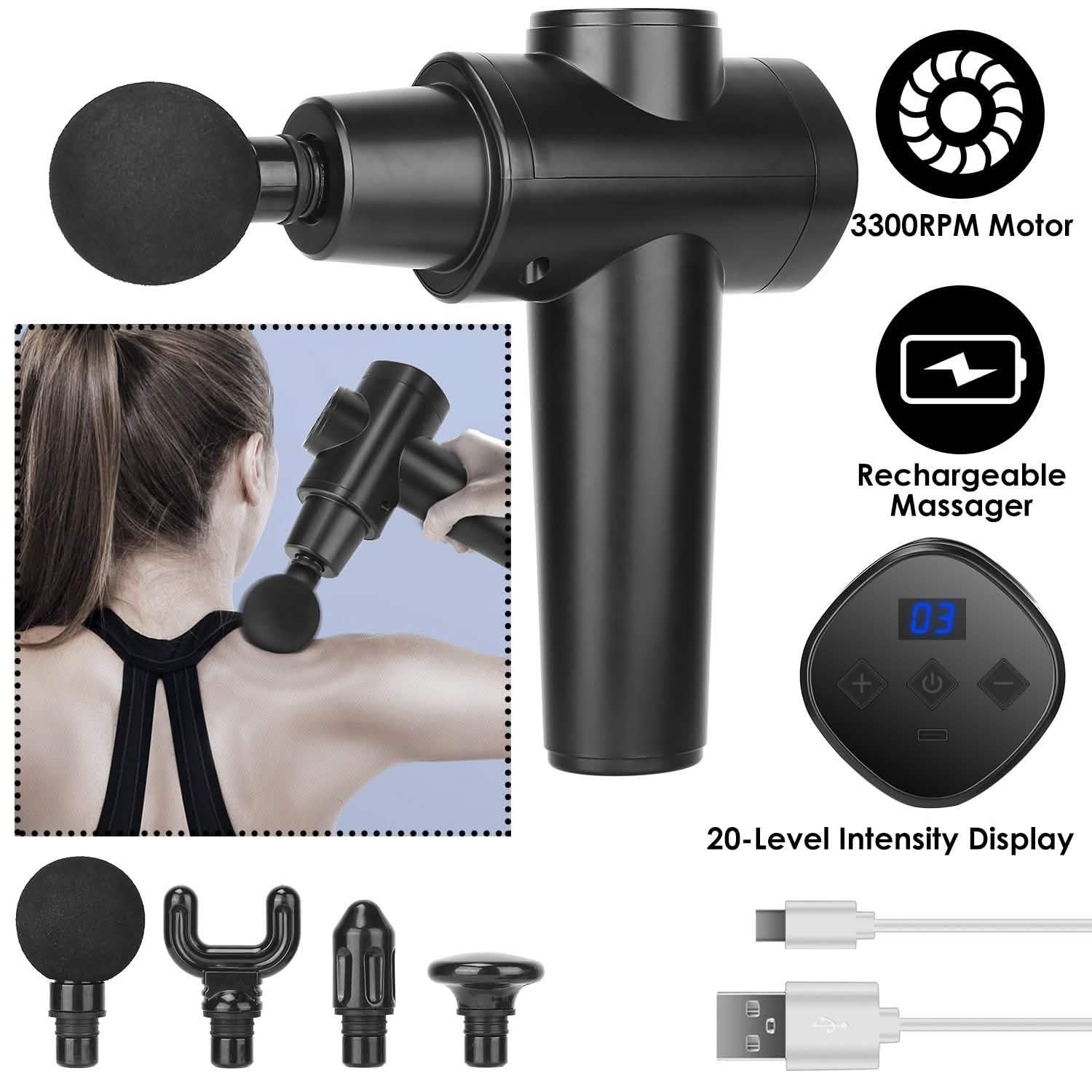 Percussion Digital Display Rechargeable Deep Tissue Vibration Massage Gun - PrimeNest