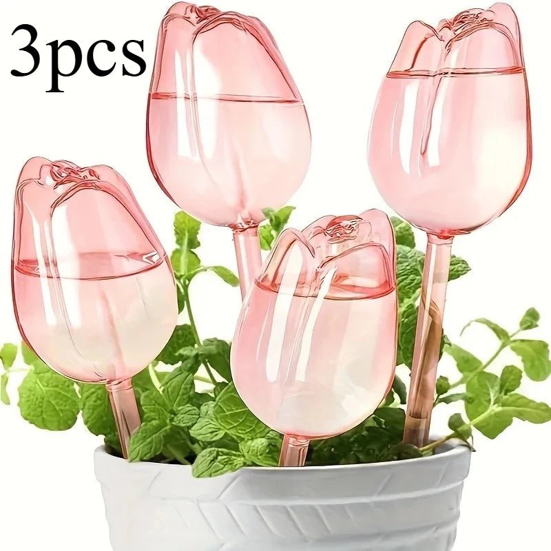 Pink tulip plant watering balls, suitable for indoor and outdoor plants, automatic plant drippers, and automatic watering - PrimeNest